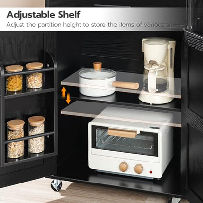 HOOBRO Kitchen Island with Power Outlet, Rolling Kitchen Island with Large Worktop, Kitchen Island Cart with Spice Rack and Drawer, Island Table for Dining Room, Rustic Brown and Black BF88UZD01 - color: Rustic Brown + Black