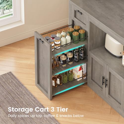 Itaar 71" Pantry Cabinet with Charging Station and LED Light, Kitchen Pantry Cabinet with Microwave Stand, 47.2" Wide Kitchen Storage Cabinets with Storage Cart 3 Tier for Dining Room, Grey - color: Grey