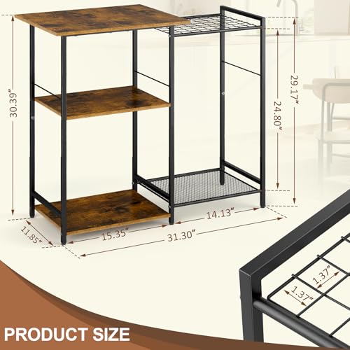 Kitchen Stand with Pots Rack, Utility Microwave Oven Stand with Storage, 5 Tiers Coffee Bar Table, Small Kitchen Bakers Rack with 6 S Hooks, Kitchen Storage Shelf Rack for Spices, Pots, Rustic Brown