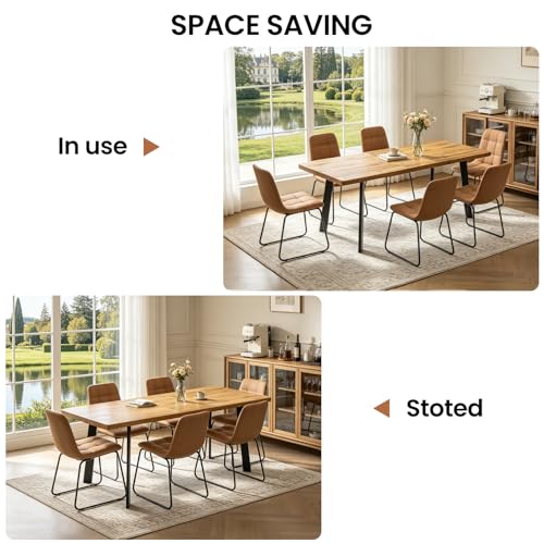 Extendable Dining Table Set for 6 to 8 People, 63" to 78.7" Modern Kitchen Table Set with 6 Chairs, MDF Dining Room Table and Chairs with Removable Extension Leaf (Walnut Table+U-Shaped Brown Chairs) - color: 63'' - 78.7'' Walnut Table+6 U Brown Chairs