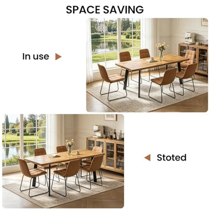 Extendable Dining Table Set for 6 to 8 People, 63" to 78.7" Modern Kitchen Table Set with 6 Chairs, MDF Dining Room Table and Chairs with Removable Extension Leaf (Walnut Table+U-Shaped Brown Chairs) - color: 63'' - 78.7'' Walnut Table+6 U Brown Chairs