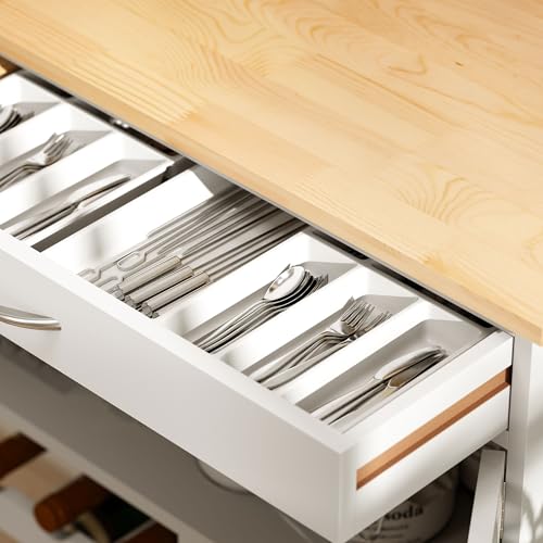 HOMCOM Bar Cart on Wheels with 9-Bottle Wine Rack, Wooden Countertop, White | Rolling Kitchen Island, Small Kitchen Cart, Wide Drawer, Island Table