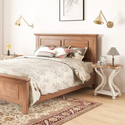 Accent Wood Farmhouse End Table Side Tables Nightstand Natural Tray Top and Distressed Carved Legs for Bedroom Living Room, White (2 PCS) - size: 2-pcs, style: Rectangle