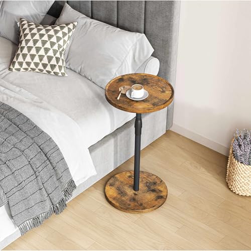 Adjustable Round Side Table, Small End Table, Pedestal Drink Table for Small Spaces, Tall Round Nightstand for Living Room Bedroom Sofa Couch, Rustic Brown ET-010RB - color: Rustic Brown