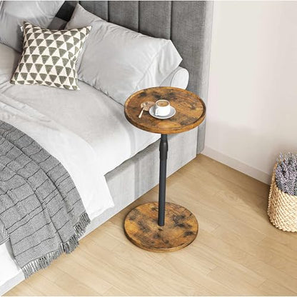 Adjustable Round Side Table, Small End Table, Pedestal Drink Table for Small Spaces, Tall Round Nightstand for Living Room Bedroom Sofa Couch, Rustic Brown ET-010RB - color: Rustic Brown