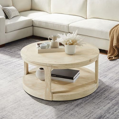 40'' Round Wood Coffee Table Circle Coffee Table with 4 Wheel for Living Room, Modern Retro Farmhouse Style, Easy Assembly, Oak/Wood(ø40'' x 17.52'') - color: S1-ø40'' -Oak