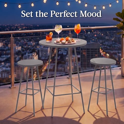 Best Choice Products 3-Piece Patio Dining Set, Bar Height, Outdoor Bistro Set, Outdoor Round Bar Table w/ 2 Bar Stools, Steel - Gray - color: Grey