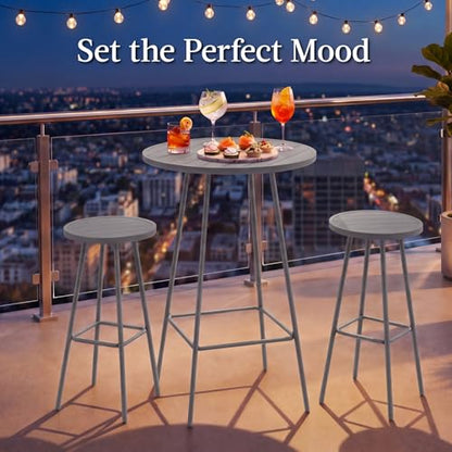 Best Choice Products 3-Piece Patio Dining Set, Bar Height, Outdoor Bistro Set, Outdoor Round Bar Table w/ 2 Bar Stools, Steel - Gray - color: Grey