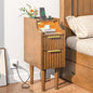 Fluted Narrow Nightstand with Charging Station, Solid Wood Night Stand with 2 Drawers, Walnut Mid Century Modern Led Nightstand, Small Beside Table with Open Storage Shelf for Bedroom （10 inch） - color: Walnut