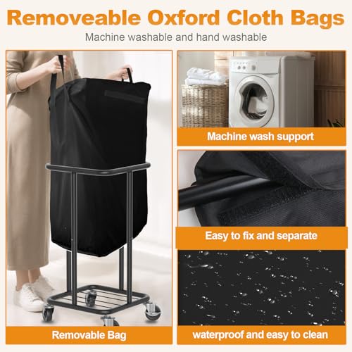 Hodonas Laundry Basket with Wheels, Rolling Laundry Hamper, 30 Gal.(115L), Removable and Machine Washable Liner, Steel Frame, Tall Laundry Cart for Laundry Room, Bedroom, Bathroom, Dorm Storage -Black - color: Black