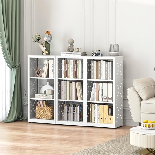 Polup Metal Bookcase, Small Bookshelf with Adjustable Shelves, Narrow White Book Shelf, 3 Tier Bookshelf for Living Room, Home Office - color: White, size: 3 Tier-16" W