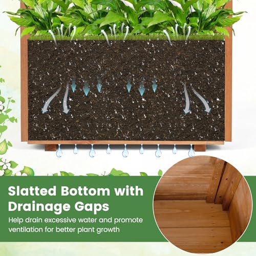 Giantex Raised Garden Bed with Sided Trellis & Roof, 31”x16”x41” Wood Elevated Planter Box, Freestanding Garden Planter Raised Bed for Flowers Herbs Climbing Vines,Brown,1 - color: Brown, size: 31”x16”x41”