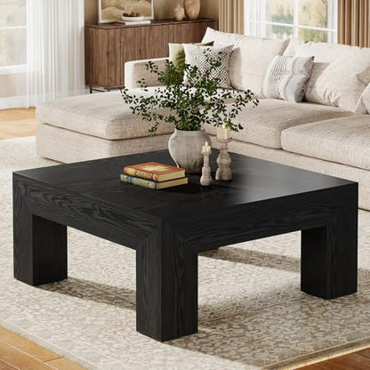 Tribesigns 39.4-Inch Square Coffee Table for Living Room, Farmhouse Accent Center Cocktail Table with Sturdy Wooden Legs, Easy Assembly, MDF, Black - color: Black