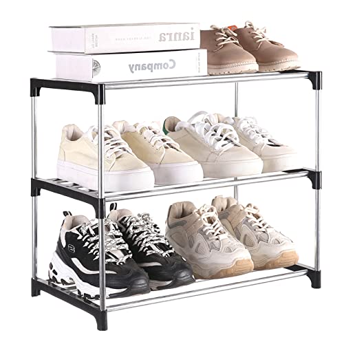 Small Shoe Rack, Narrow Stackable Shoe Shelf Organizer for Entryway, Doorway and Bedroom Closet (3-Tier, Black) - color: Black, size: 3-Tier
