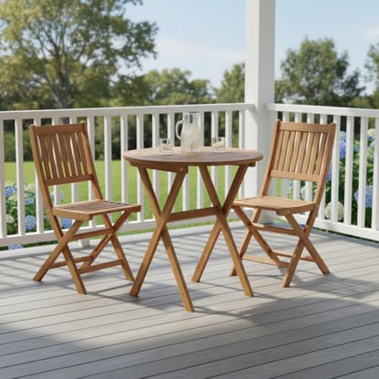 Tangkula 26-Inch Acacia Wood Outdoor Dining Table, Folding Round Patio Bistro Table with Slatted Tabletop & X-Shaped Frame, Outside Dining Table for Porch, Garden, Backyard, Poolside - size: 26"