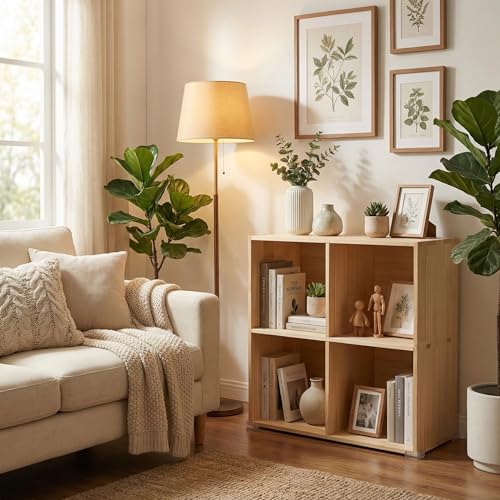 Gdrasuya10 4 Cube Storage Organizer, 3 Tier Modern Wooden Bookcase, Solid Wood Cube Storage Bookshelf Open Book Display Case for Bedroom and Home Office, 23.6" W x 11.8" H - size: 4 Cubes