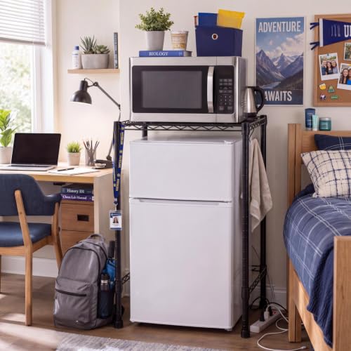 Yaocom Mini Dorm Fridge Shelf Stand with Storage, Over Mini Fridge and Microwave Stand ,Carbon Steel Adjustable Refrigerator Storage Organizer for Dorm Room Apartment Kitchen(Black,Single Layer) - color: Black, style: Single Layer