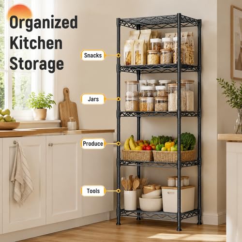 GRANNY SAYS 5-Tier Narrow Storage Shelves for Small Spaces – 15.8" W Metal Shelving Unit, Adjustable Wire Shelf, Freestanding Storage Rack for Bathroom, Laundry, Kitchen Pantry, Garage, Black - size: 15.8"W x 53"H x 11.8"D