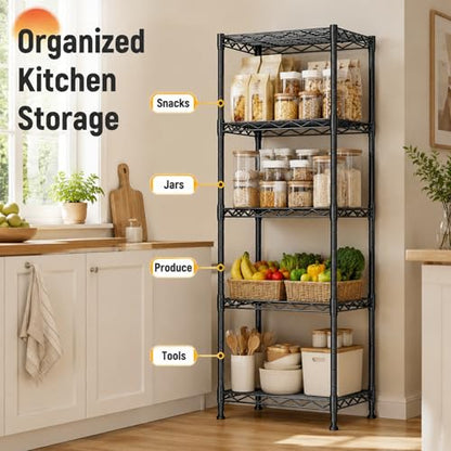 GRANNY SAYS 5-Tier Narrow Storage Shelves for Small Spaces – 15.8" W Metal Shelving Unit, Adjustable Wire Shelf, Freestanding Storage Rack for Bathroom, Laundry, Kitchen Pantry, Garage, Black - size: 15.8"W x 53"H x 11.8"D