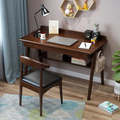 Ytaoka Solid Wood Writing Desk, 47" Mid-Century Modern Walnut Desk, Home Office Computer Desk with 2 Drawers and Storage Shelf, Laptop Desk, Study Table, Work Desk Station