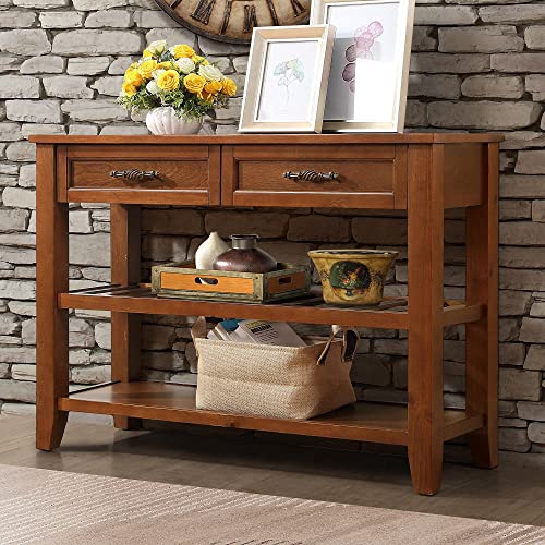Knocbel Entryway Console Table with 2 Storage Drawers and 2 Lower Shelves, Entrance Hallway Foyer Behind Sofa Couch Table, Easy Assembly (Brown) - color: Brown
