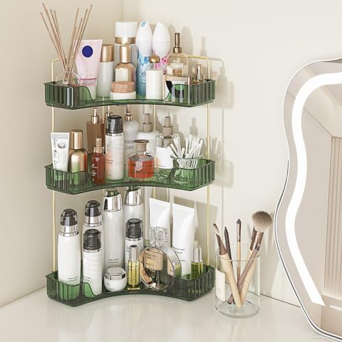 Webetop Corner Bathroom Counter Organizer, Bathroom Makeup Countertop Organizer, Corner Storage Organizers for Vanity, Bathroom，Dresser, Cosmetic, Kitchen Spice Rack Green - color: Green, size: 3 Tier without brush holder