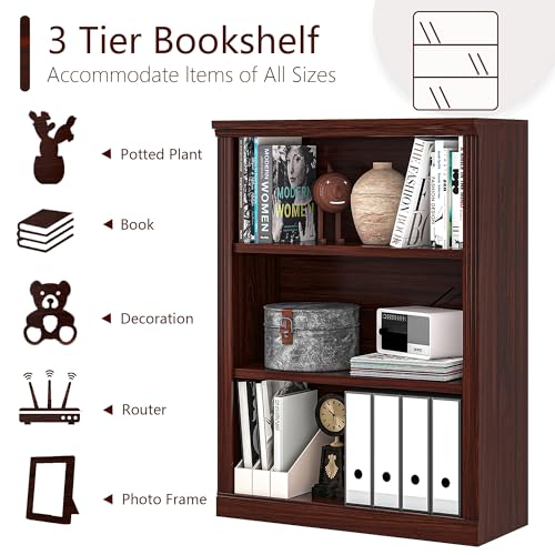 3-Shelf Bookcase, Wood Bookshelves for Living Room, Library, Office | Zhiseek Small Bookshelf, 29.5"W x 12.8"D x 41.2"H, Cherry - color: Cherry, size: 3-Tier