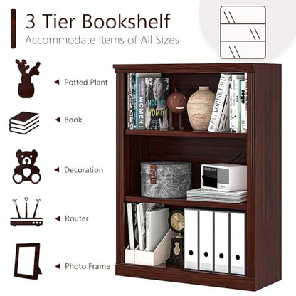 3-Shelf Bookcase, Wood Bookshelves for Living Room, Library, Office | Zhiseek Small Bookshelf, 29.5"W x 12.8"D x 41.2"H, Cherry - color: Cherry, size: 3-Tier