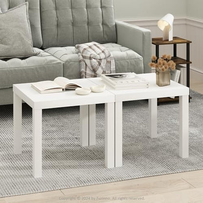 Furinno Classic Set of 2 Modern Coffee Table, Printer Stand, White | 1.8" Triple Thick Square Tabletop, Side Table with 4 Legs, for Living Room, Bedroom, Home Office - color: White, size: Set of 2, Square