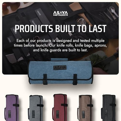 Asaya Waxed Nylon Chef Knife Roll Bag with 20 Slots and Zippered Pockets - Professional Chef Knife Bag & Storage Case, Tool Carrier with Shoulder Strap - Knives Not Included (Blue) - color: Blue