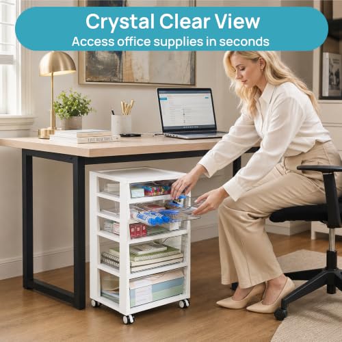 Vtopmart Plastic Drawer Storage Rolling Cart with Wheels, 5-Tier Drawer Organizer for Art Crafts Supplies, Home Office Supplies, Toys, Under Desk Storage for Office, Craft Room, Bedroom, Classroom - style: 5 Tier 5 Drawers