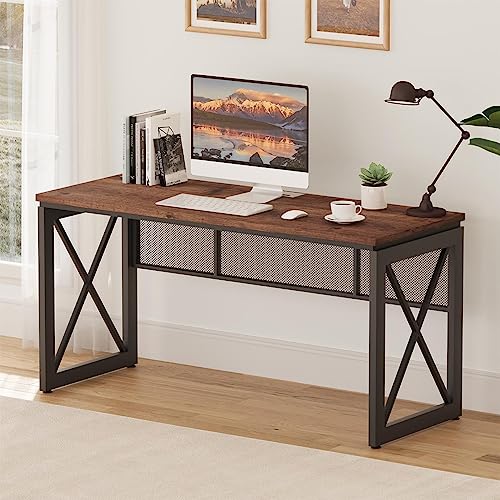 BON AUGURE 60 Inch Computer Desk for Home Office, Industrial Metal Wood Desks, Farmhouse Large Writing Table, Modern Sturdy Gaming Desk Workstation for Study Room and Bedroom (Rustic Oak) - color: Rustic Oak, size: 60"W