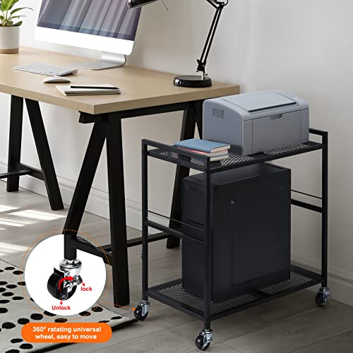 OYEAL Computer Tower Stand, PC Tower Stand Metal Rolling Cart Holds up to 40lbs, 2 Tier Mobile Printer Stand with Storage Under Desk for Home & Office, Black - color: Black