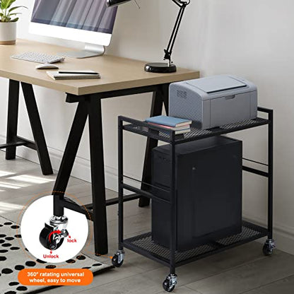OYEAL Computer Tower Stand, PC Tower Stand Metal Rolling Cart Holds up to 40lbs, 2 Tier Mobile Printer Stand with Storage Under Desk for Home & Office, Black - color: Black