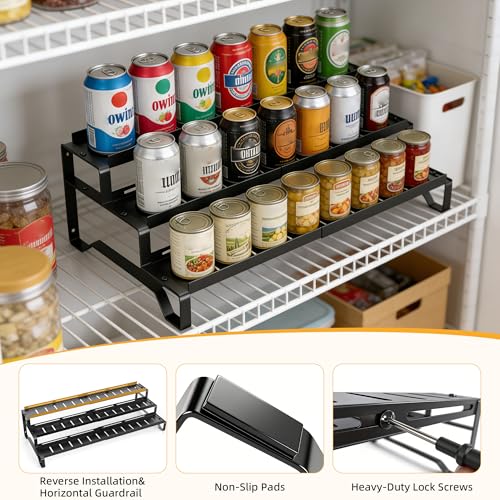 Attelite 3 Tier Expandable Can Rack Organizer for Pantry, Adjustable 13"-21" Metal Soda Can Organizer, Pantry Organization Canned Food Storage Holder for Kitchen Cabinet Countertop, Black 2Pack - size: 3tier*2pack
