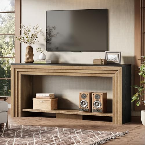 Tribesigns 70.9 Inch Narrow Console Table, Farmhouse 2-Tier Wooden Sofa Table with Storage, Space-Saving Behind Couch Accent Table for Living Room, Entryway, Hallway and Foyer - color: Natural & Black