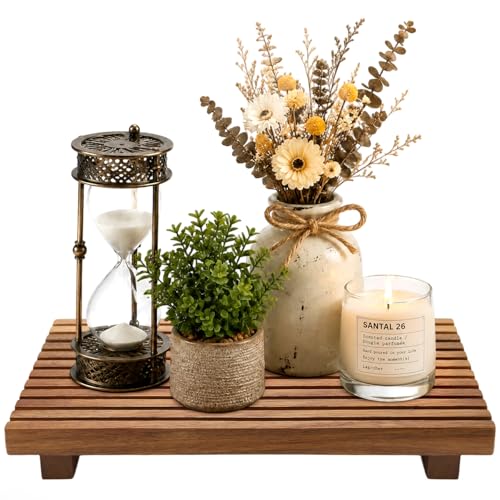 Acacia Wood Pedestal Stand for Bathroom Tray Organizer Kitchen Counter Decor Sink Candle Holder Decorative Wooden Display Risers for Kitchen Soap Tray Large Vanity Bathroom Counter Sink Trays - color: Acacia Wood, size: 12x7 inch