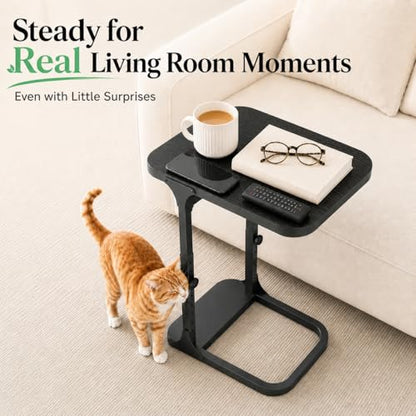Kitstorack Height Adjustable End Table, Small Side Table for Couch, Sofa Table with Metal Frame for Living Room, Bedroom, Bedside C Shaped Table,Black - color: Black