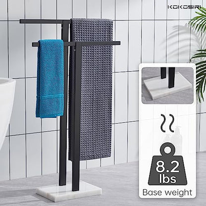 KOKOSIRI Bathroom Towel Racks 2-Tier Standing Towel Bars with Marble Base, Stainless Steel Freestanding Towels Holder, Thicken Steady Design, Matte Black THS0003-BK - color: Matte Black