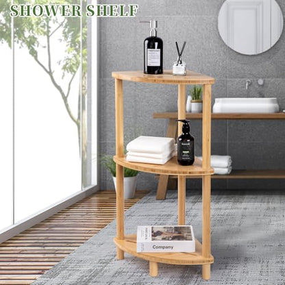 Corner Shower Caddy Stand, Bamboo Shower Organizer Standing with Anti-Slip Feet, Bathroom Corner Shelf,Waterproof & Durable, Space-Saving Design Storage for Kitchen or Living Room - style: Shower caddy-022