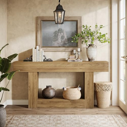 Tribesigns 63-Inch Long Console Table, 2-Tier Entryway Table Sofa Table with Storage, Farmhouse Wood Behind Couch Table for Living Room, Hallway, Light Brown - color: Light Brown