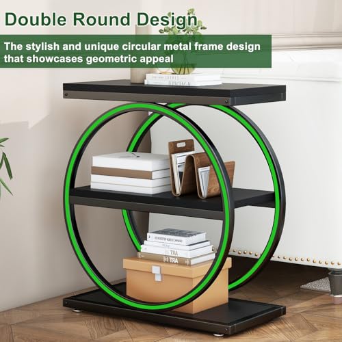 IBUYKE Narrow End Table with 3 Storage Shelves, Industrial Sofa Side Table, Double Round Metal Frames, Slim Nightstand and Bedside Table for Bedroom, Living Room, Black UTMJ418B - color: Black