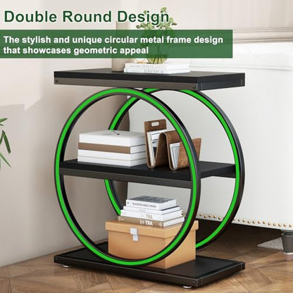 IBUYKE Narrow End Table with 3 Storage Shelves, Industrial Sofa Side Table, Double Round Metal Frames, Slim Nightstand and Bedside Table for Bedroom, Living Room, Black UTMJ418B - color: Black