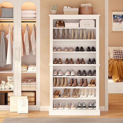 knoworld 71'' Tall Freestanding Shoe Cabinet with Open Storage, 9-Tier Thickened Wood Shoe Rack with Adjustable Shelves for Entryway, Hallway & Small Spaces, Modern White Storage Organizer (White)