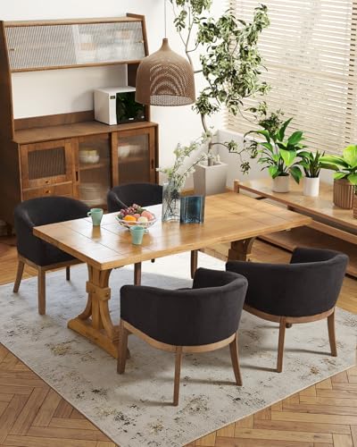 Barrel Dining Chair with Arms Set of 2, Upholstered Linen Armchair, Curved Back Mid-Century Accent Chair with Solid Wood Legs, Kitchen Dining Room, Breakfast Nook,Home Office,Black - color: Black
