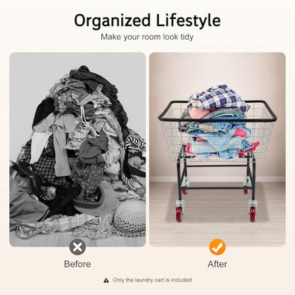 Wire Laundry Basket with Wheels, Laundry Metal Cart with Wheels for Homes Hotels Bathrooms Laundries Clothes Storage, 50kg/110lbs Load Capacity, 23.23 * 22.05 * 11.81in