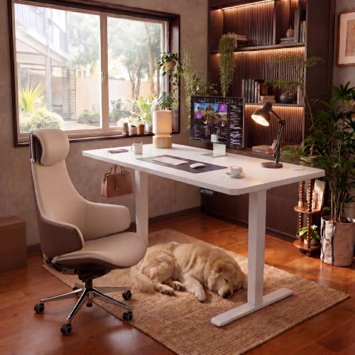 Furmax 48 Inches Electric Height Adjustable Standing Desk Home Office Desk | Large Sit Stand Up Computer Desk Memory Preset with T-Shaped Metal Bracket, White - color: White, size: 48 Inch