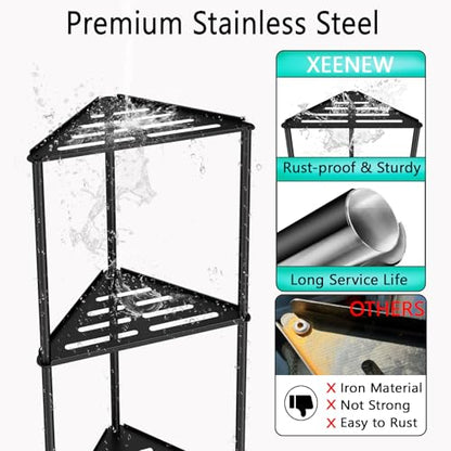 Standing Shower Caddy Corner, 3 Tier Stainless Steel Shower Organizer Stand, Rustproof Corner Shower Shelves, Corner Shower Caddy Bathroom Shower Stand, Black - size: 3 Tier