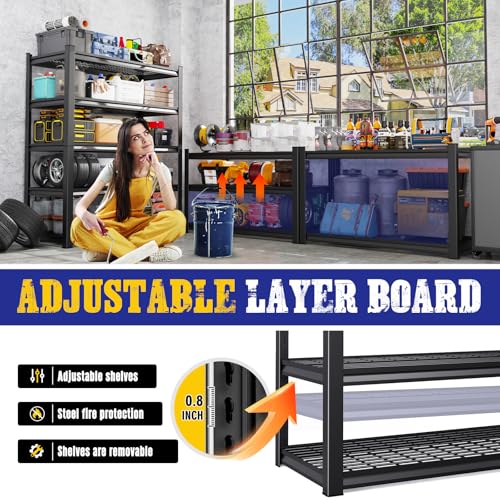 45.6" W Garage Shelving Heavy Duty Storage Shelves, 5-Tier Adjustable Metal Shelving Unit, Utility Garage Organizer Shelf for Basement, Pantry, Kitchen, Warehouse,17.7" D x 45.6" W x 71.2" H - size: 5-Wire-17.7"Dx45.6"Wx71.2"H