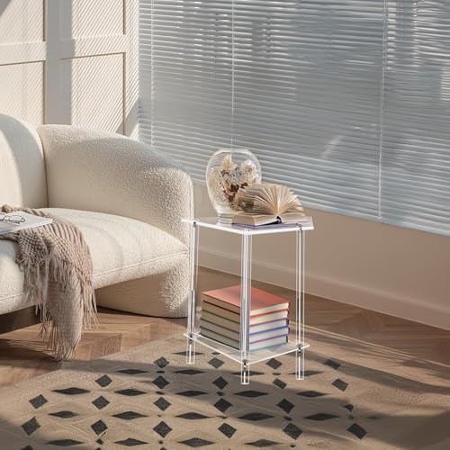 Jusalpha 2-Tier Heavy Duty Acrylic End Tables, Small Nightstand/Side Table for Living Room, Bedroom, Home Accent Side Table, 14''x 11.5''x 19.6'' - size: 2 Tier